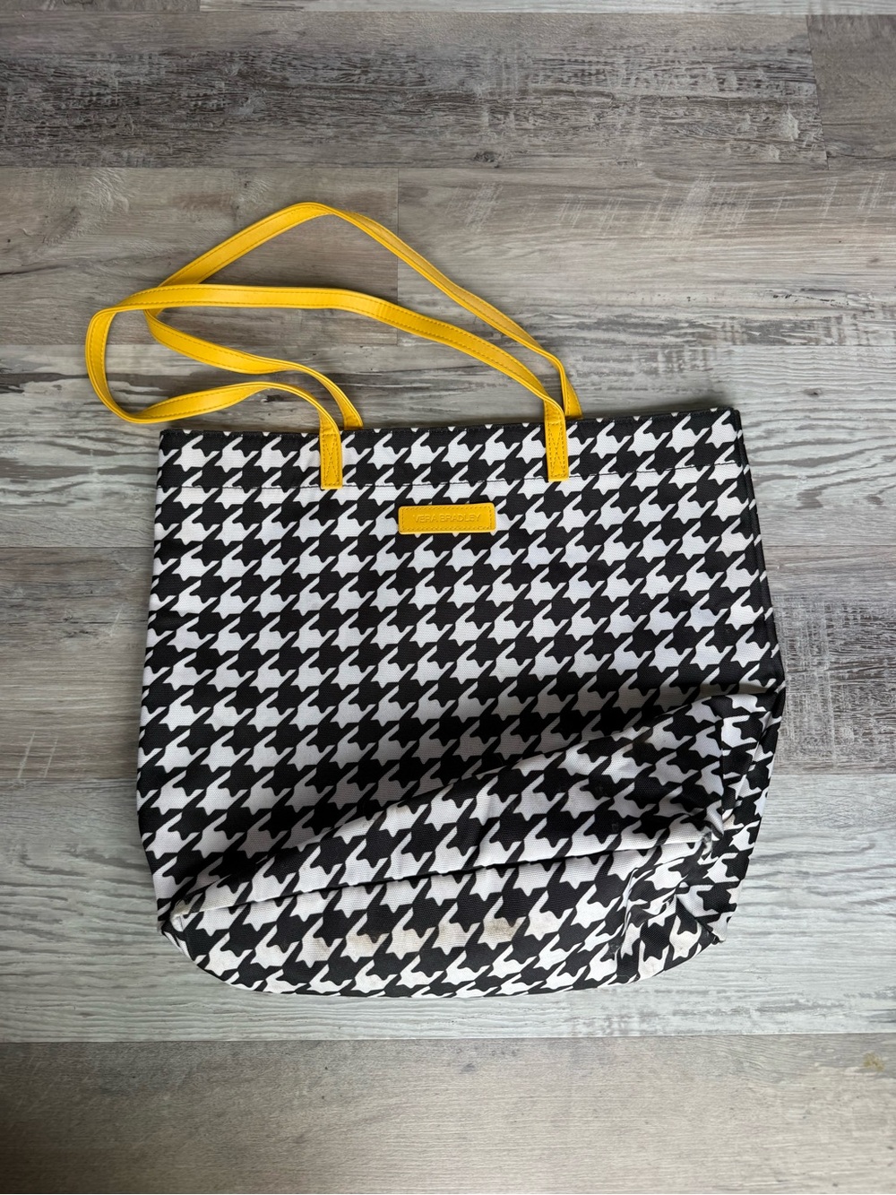 Vera Bradley Houndstooth Tote Yellow Shoulder Straps Hand Bag Carry All